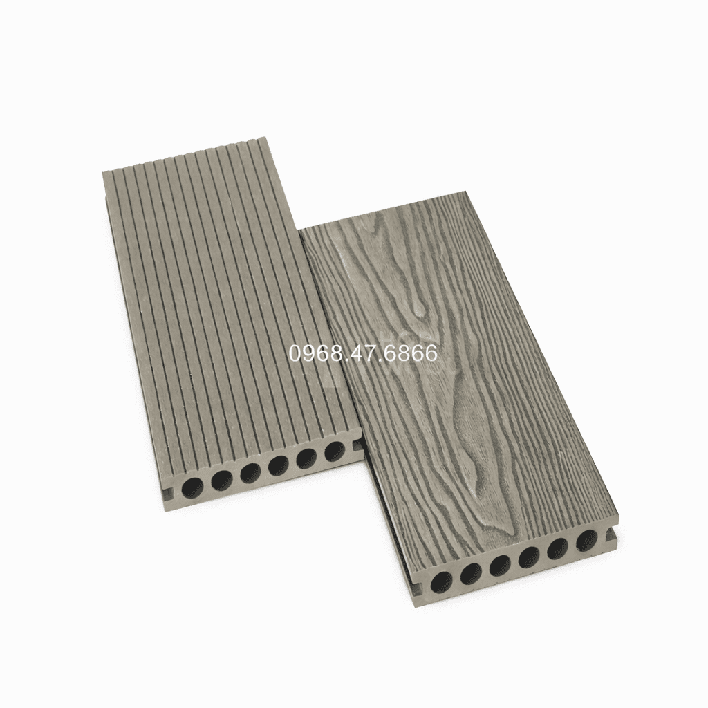 sàn gỗ nhựa ngoài trời 3d màu ghi sáng